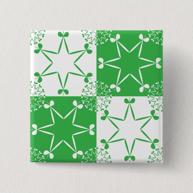St Patricks Day Green Clover Star Geometric Button (Vorderseite)