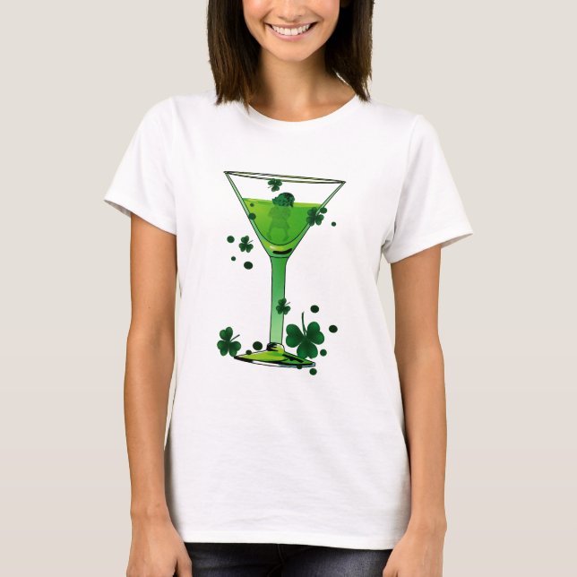 St Patricks Day Green Cocktail & Leprechaun White T-Shirt (Vorderseite)