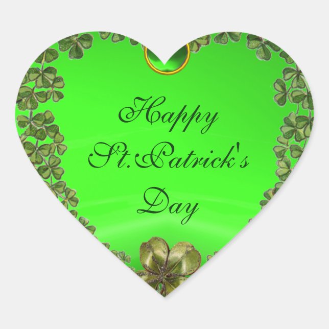 ST.PATRICK'S DAY GREEN EMERALD GEM KLEEBLATT HERZ Herz-Aufkleber (Vorderseite)