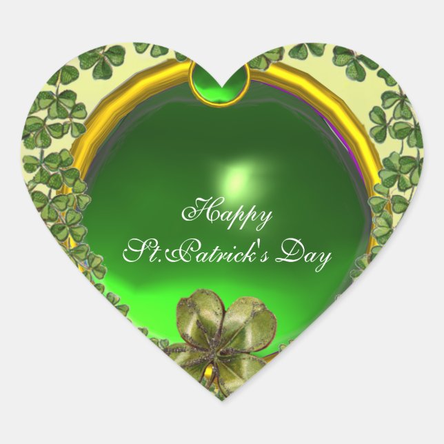 ST.PATRICK'S DAY GREEN EMERALD GEM KLEEBLATT HERZ Herz-Aufkleber (Vorderseite)