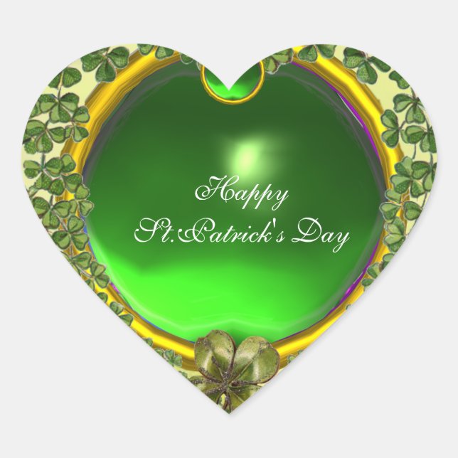 ST.PATRICK'S DAY GREEN EMERALD GEM KLEEBLATT HERZ Herz-Aufkleber (Vorderseite)