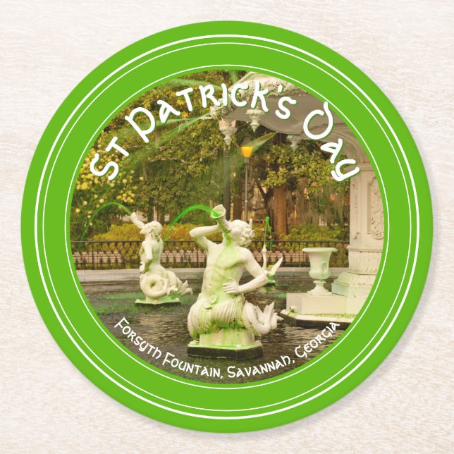 St Patrick's Day Green Forsyth Fountain Foto Runder Pappuntersetzer (Vorderseite)