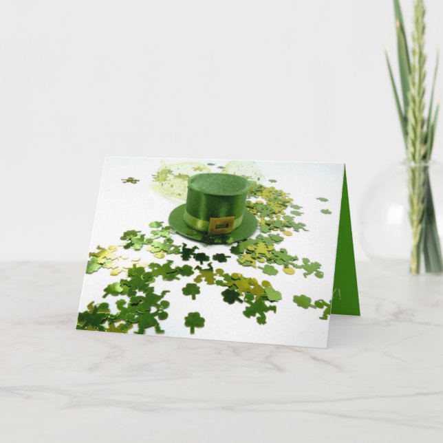 St Patricks Day Green Hat Clover Confetti Gruß Karte (Vorderseite)