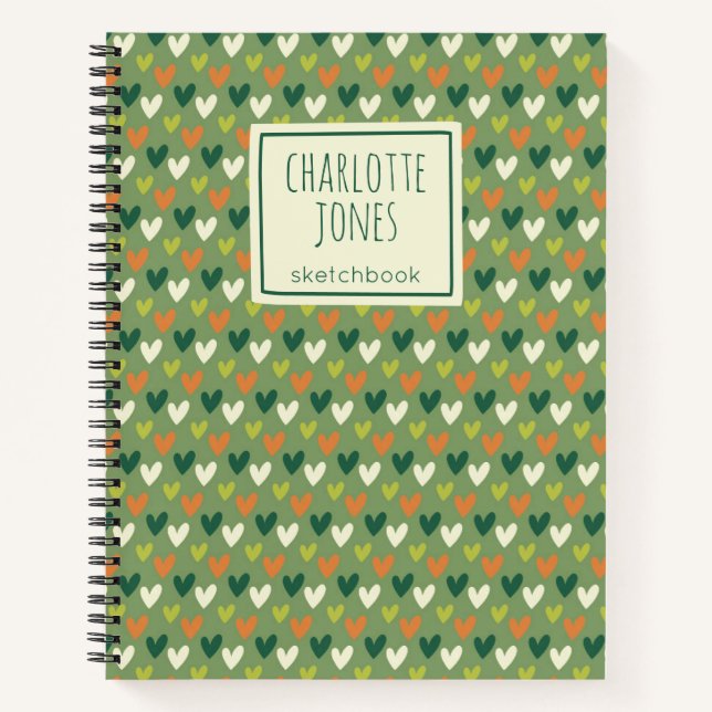 St Patrick's Day Green Hearts Personalisiert Zeich Notizbuch (Vorderseite)