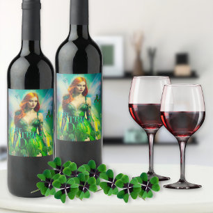 St Patrick's Day Green Irish Fairy 3 Leaf Clover Weinetikett