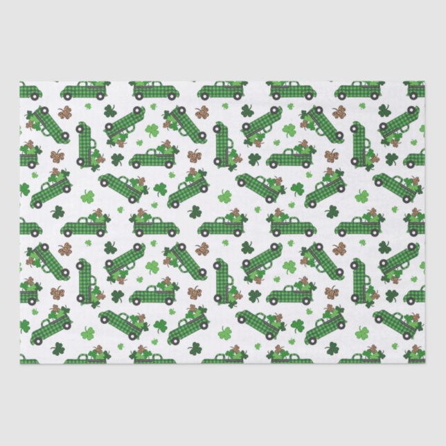 St Patricks Day Green Kariert Truck Clover Leaf Seidenpapier (Vorderseite)