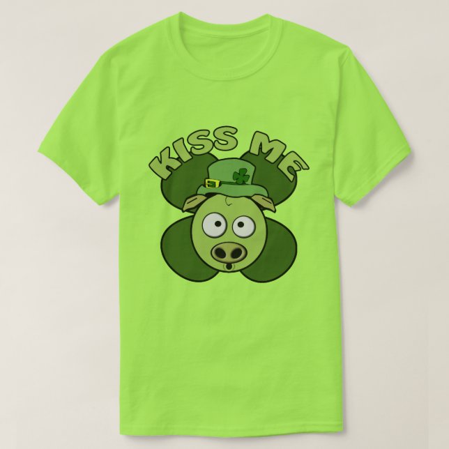 St Patricks Day Green Kiss Me Pig T-Shirt (Design vorne)
