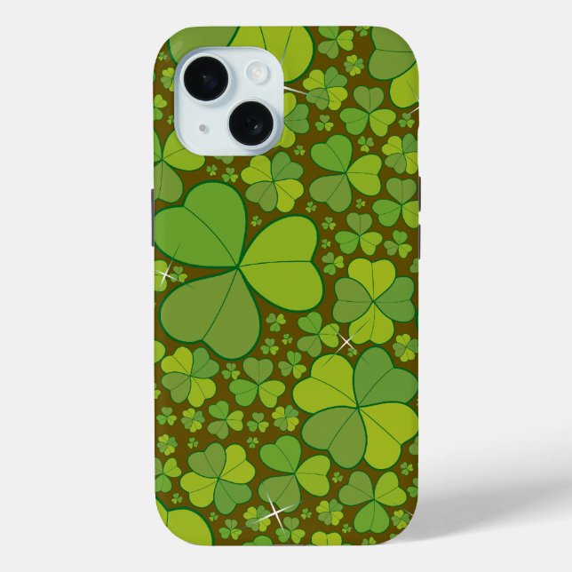 St. Patrick's Day Green Kleeblatt Clover Muster iPhone 15 Hülle (Rückseite)