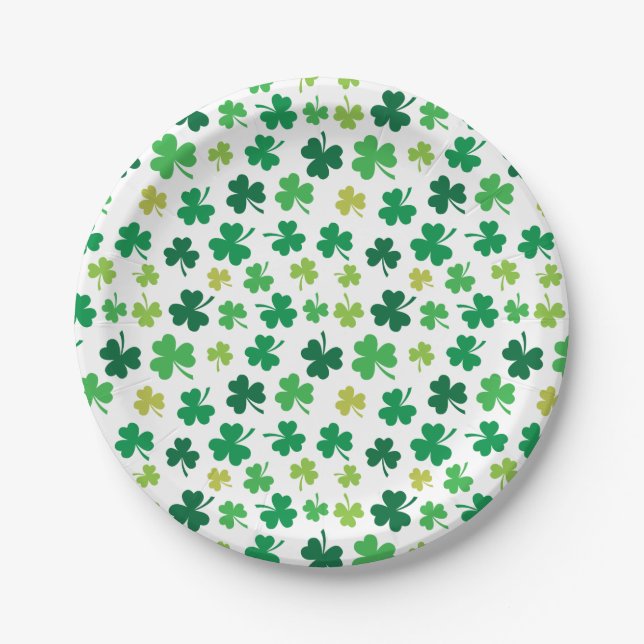 St Patricks Day Green Kleeblatt Clover Pattern Pappteller (Vorderseite)