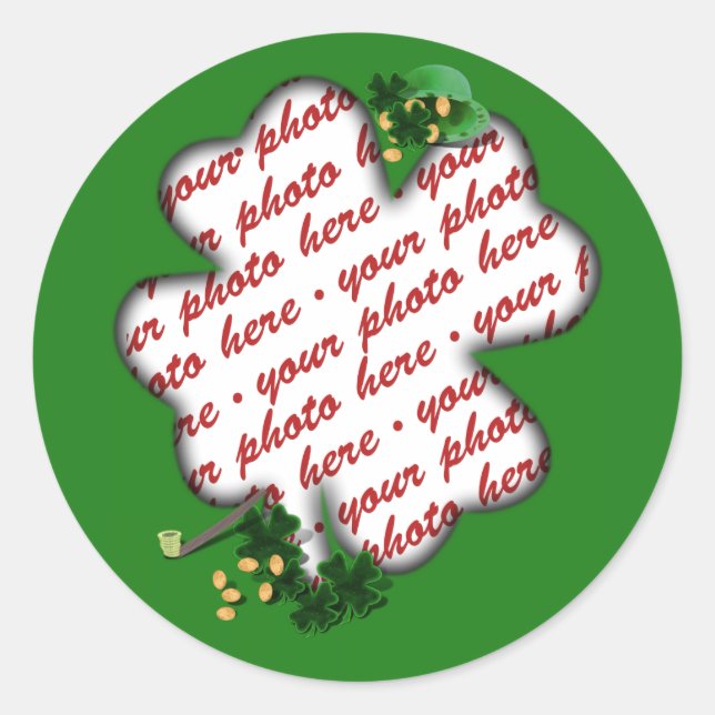 St Patrick's Day Green Kleeblatt Foto Frame Runder Aufkleber (Vorderseite)