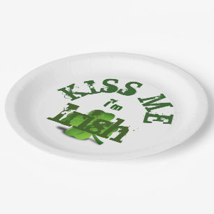 St Patricks Day Green Kleeblatt Kiss Me I'm Irish Pappteller