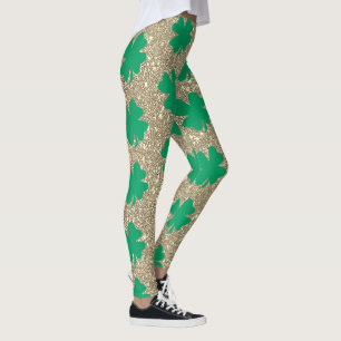 St Patrick's Day Green Kleeblatt Leaf Gold Glitzer Leggings
