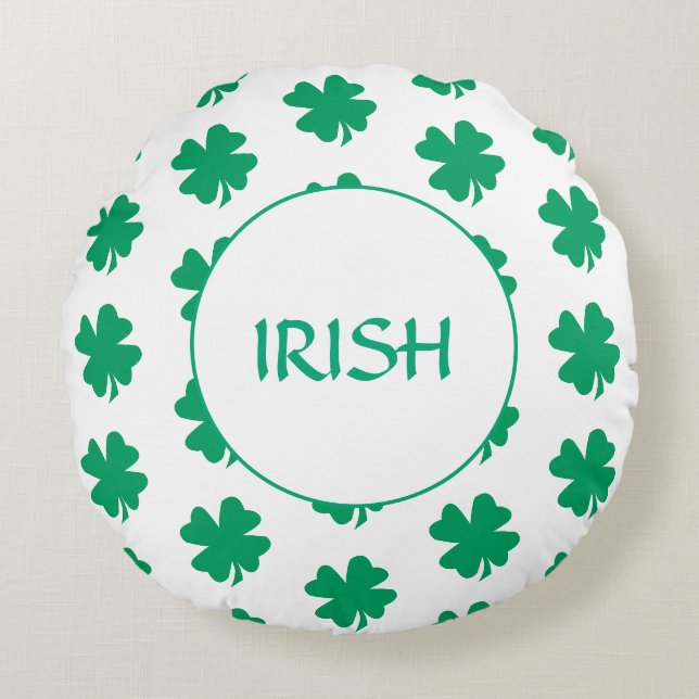 St Patrick's Day Green Kleeblatt Leaf Muster irisc Rundes Kissen (Vorderseite)