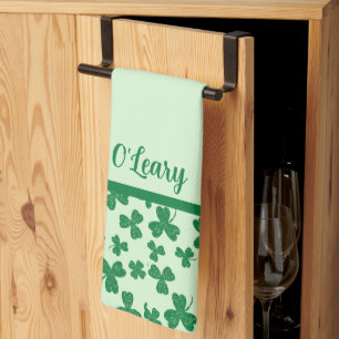 St. Patrick's Day Green Kleeblatt Mit Monogramm Geschirrtuch