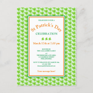 St Patrick's Day Green Kleeblatt Party Einladungspostkarte