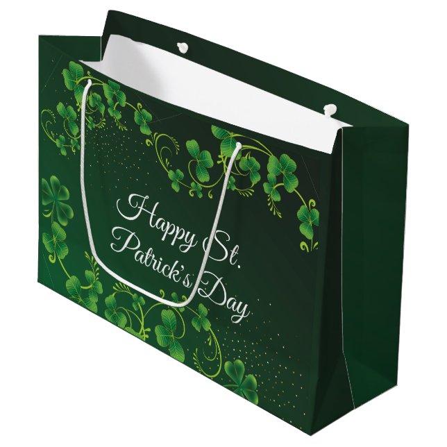 St. Patrick's Day Green Kleeblatt Vine Irish Party Große Geschenktüte (Vorderseite Schrägansicht)