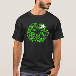 St Patrick's Day Green Leopard Lips Kiss Me Irish T-Shirt