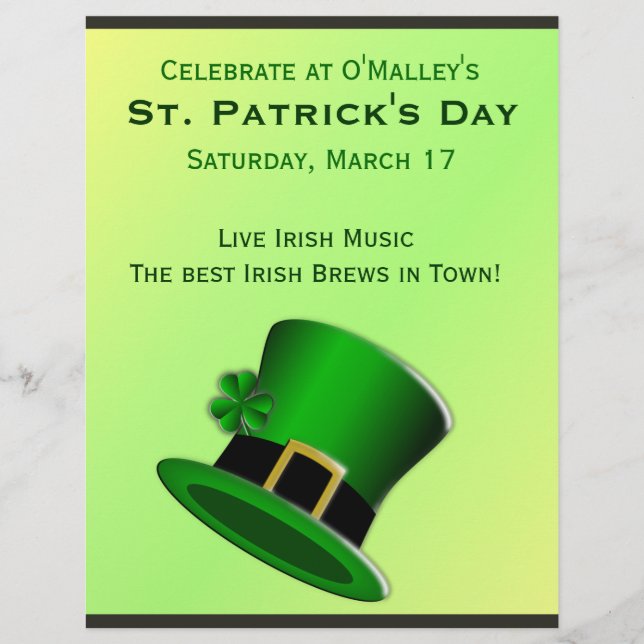 St Patrick's Day Green Leprechaun Hat Irish Pub Flyer (Vorne)