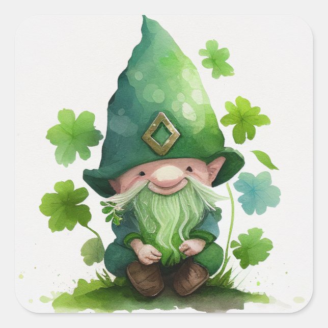 St. Patrick's Day Green Leprechaun Quadratischer Aufkleber (Vorderseite)
