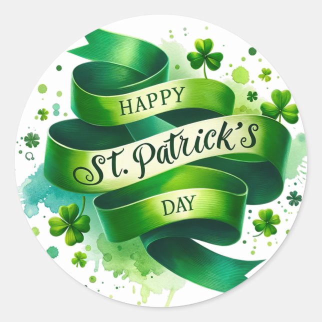 St Patricks Day Green Ribbon Illustration Runder Aufkleber (Vorderseite)