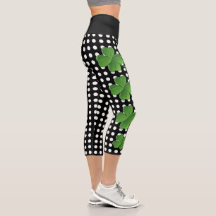 St Patricks Day Green Schwarz-weiß Polka Dot Capri Leggings