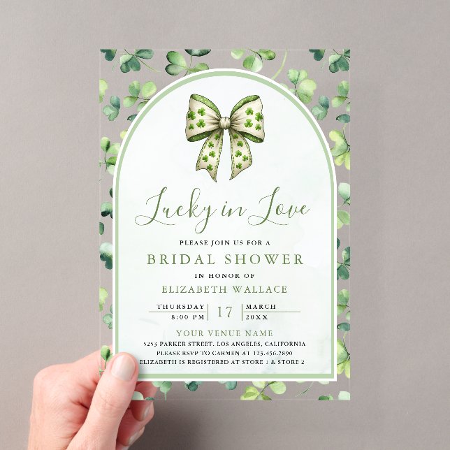St Patrick's Day Green Shamrock Bow Bridal Shower Acryleinladungen (Insitu (Handheld))