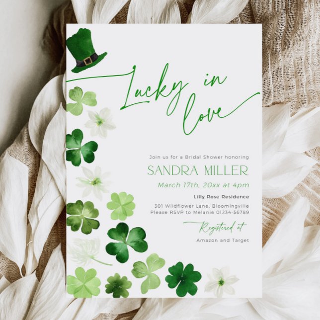 St. Patricks Day Green Shamrock Bridal Shower Einladung (Lucky in love bridal shower invitation)