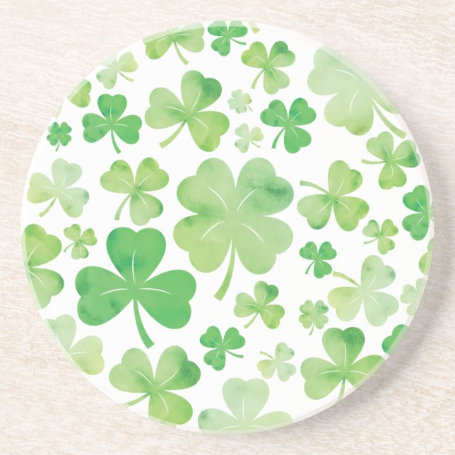 St Patricks Day Green Watercolor Kleeblatt Muster Getränkeuntersetzer (Vorne)