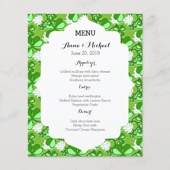 St. Patrick's Day Green Wedding Menu (Vorderseite)