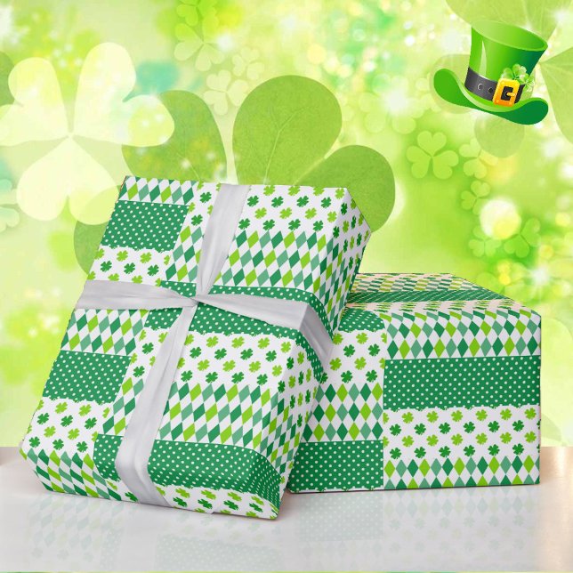 St. Patrick's Day Green White Clover Kleeblatt Ges Geschenkpapier (Von Creator hochgeladen)