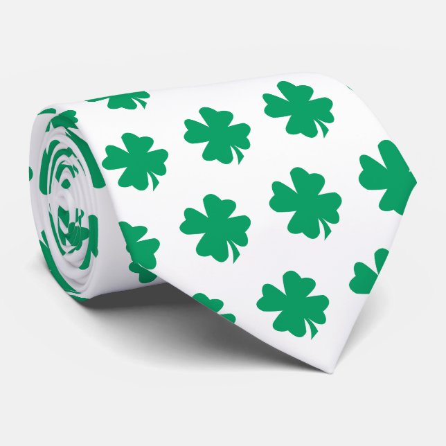 St Patrick's Day Green White Kleeblatt Geschenk Ge Krawatte (Gerollt)
