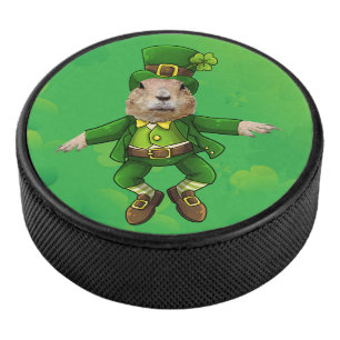 St. Patrick's Day Groundhog Party Animal Eishockey Puck