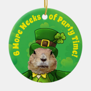 St. Patrick's Day Groundhog Party Animal Keramik Ornament