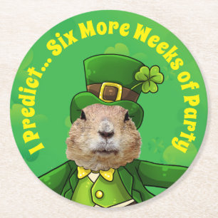 St. Patrick's Day Groundhog Party Animal Runder Pappuntersetzer