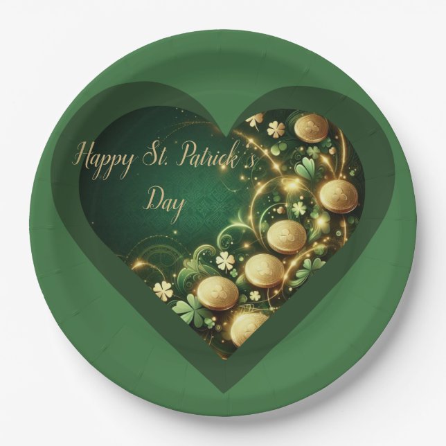 St. Patricks Day Grün- und Goldmünzen Pappteller (Vorderseite)
