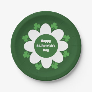 St. Patrick's Day Grüne Kleeblätter und Blumendesi Pappteller