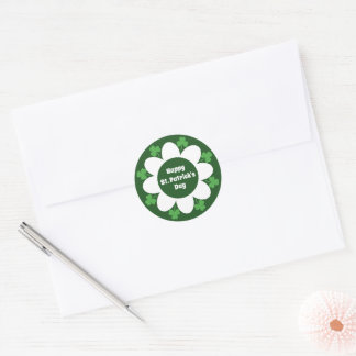St. Patrick's Day Grüne Kleeblätter und Blumendesi Runder Aufkleber