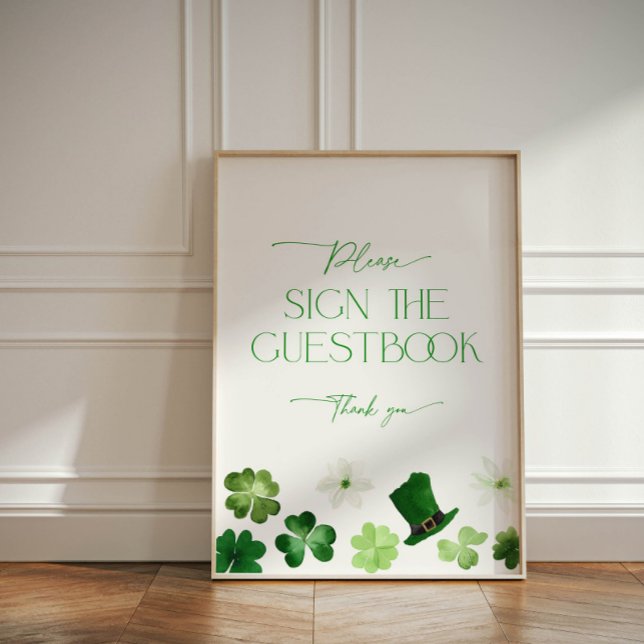 St. Patricks Day grüner Kleeblatt-Gästebuch Sockelschild (St. Patricks Day green Guestbook Sign)