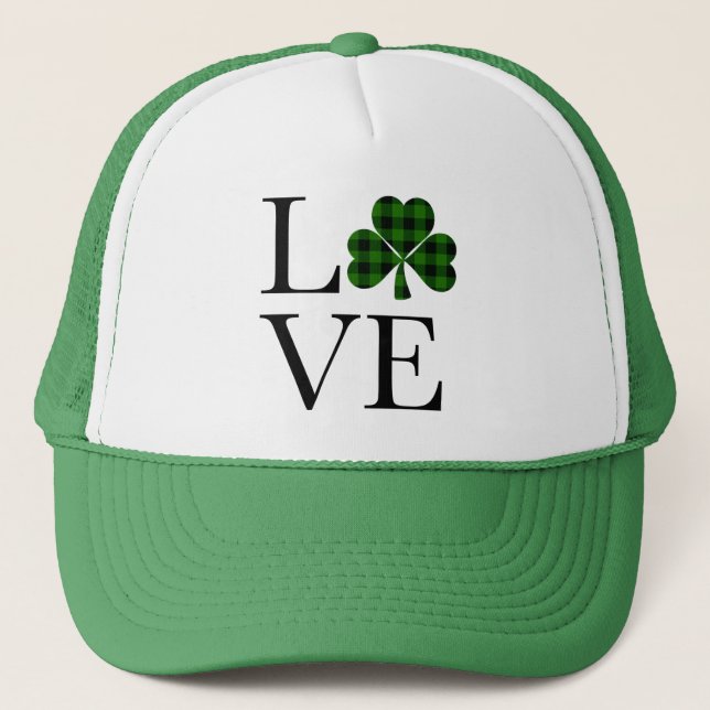 St. Patrick's Day | Grünes kariertes Kleeblatt Truckerkappe (Vorderseite)