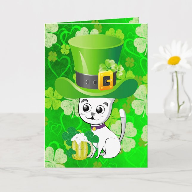 St Patrick's Day Grußkarte ShamrockCat Beer Karte (Kleine Pflanze)