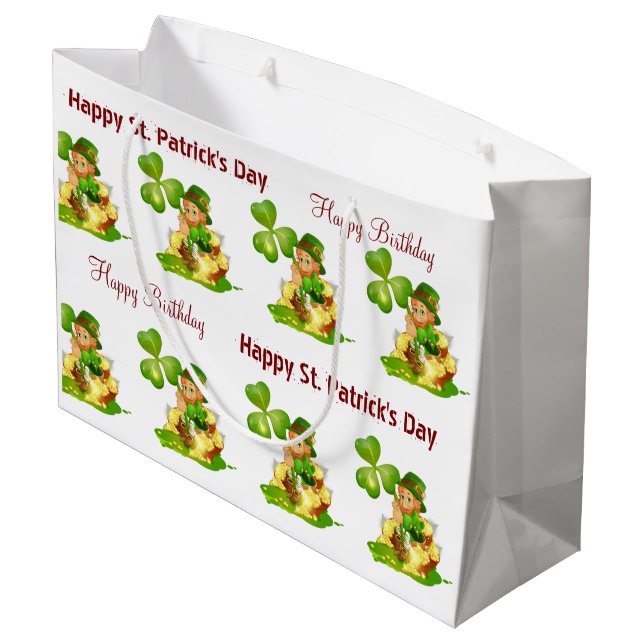 St. Patrick's Day Happy Birthday Geschenktasche Große Geschenktüte (Rückseite Schrägansicht)