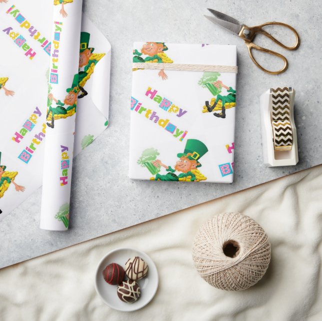 St. Patrick's Day Happy Birthday Wrapping Paper Geschenkpapier (Kunsthandwerk)