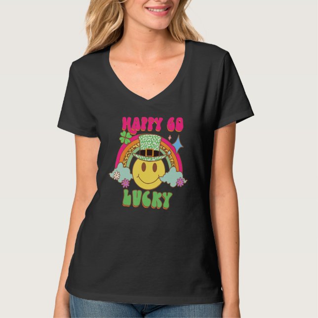 St Patricks Day Happy Go Lucky Rainbow Happy Face  T-Shirt (Vorderseite)