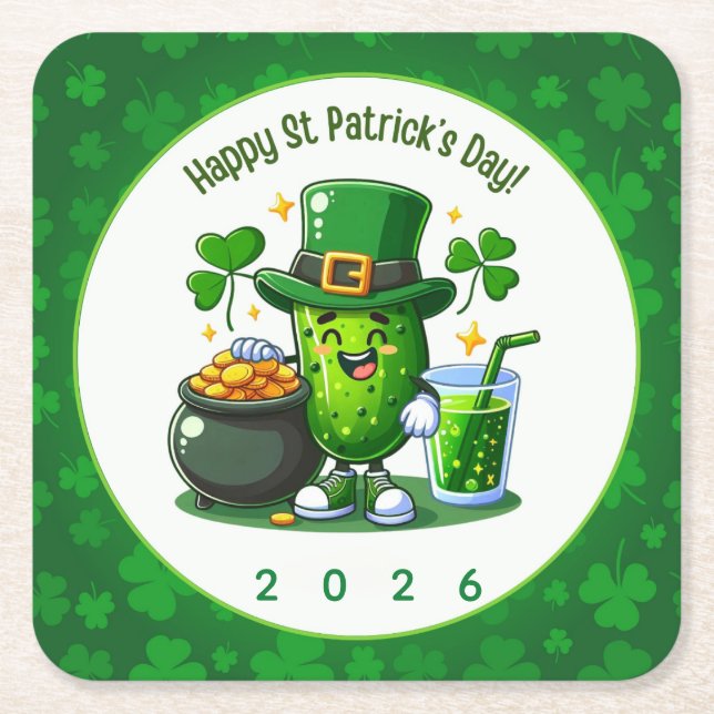 St Patricks Day Happy Pickle Rechteckiger Pappuntersetzer (Vorderseite)