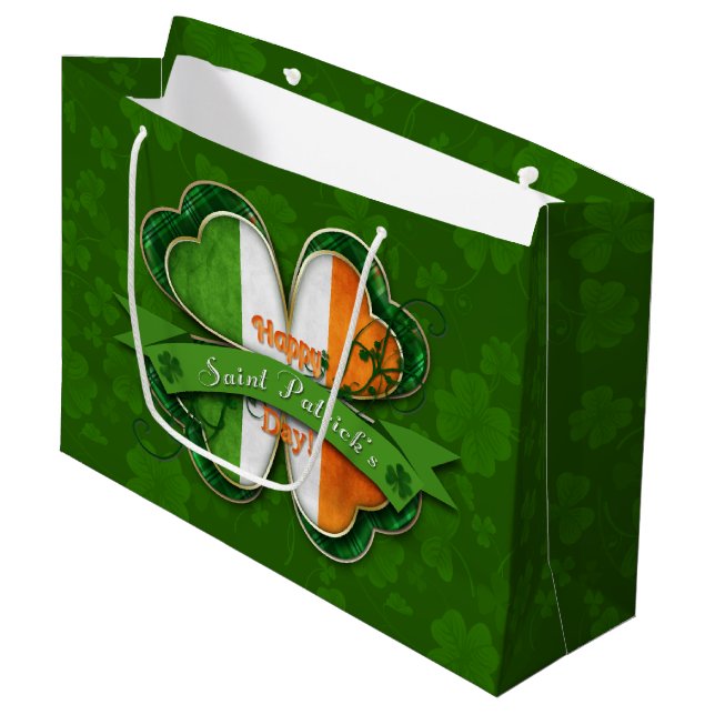 St. Patrick's Day - Happy St. Patrick's Day Große Geschenktüte (Vorderseite Schrägansicht)
