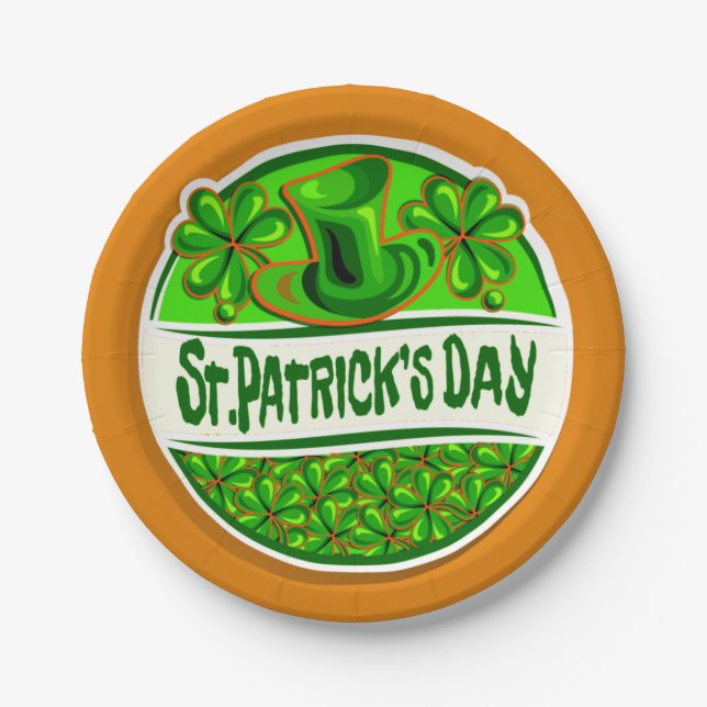 St Patrick's Day Hat Kleeblatts Green Orange klein Pappteller (Vorderseite)