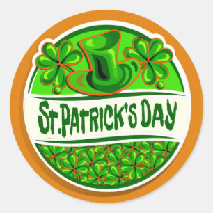 St Patrick's Day Hat Kleeblatts Green Orange Runder Aufkleber