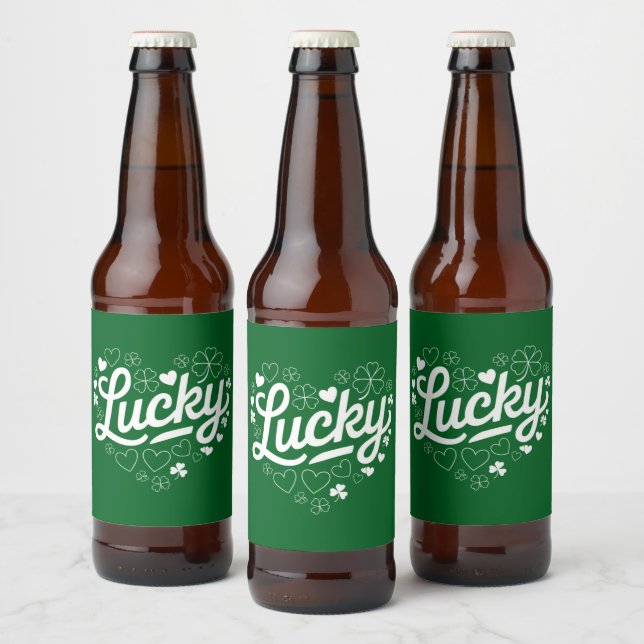 St Patrick's Day Heart Lucky Clover Kleeblatt Bierflaschenetikett (Flaschen)