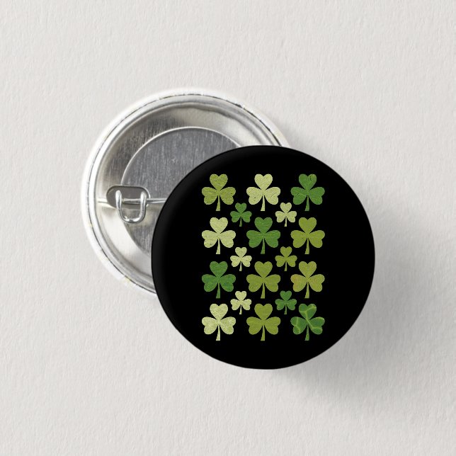 St Patrick's Day Heart Lucky Clover Kleeblatt Button (Vorne & Hinten)