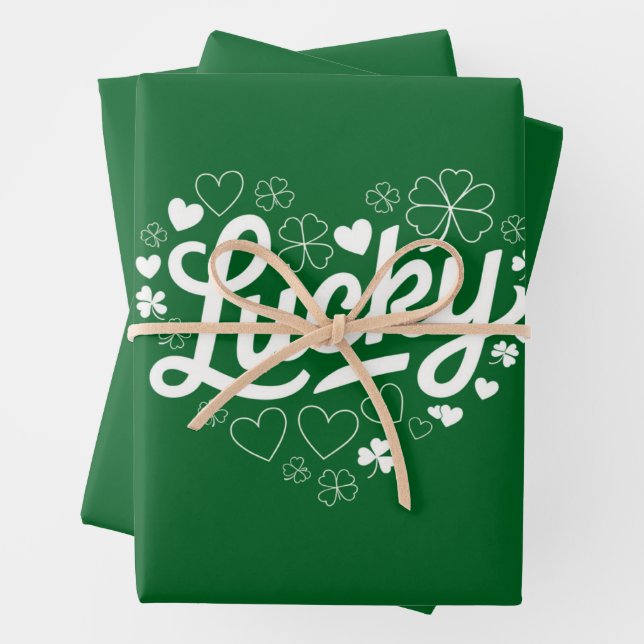 St Patrick's Day Heart Lucky Clover Kleeblatt Geschenkpapier Set (Beispiel)